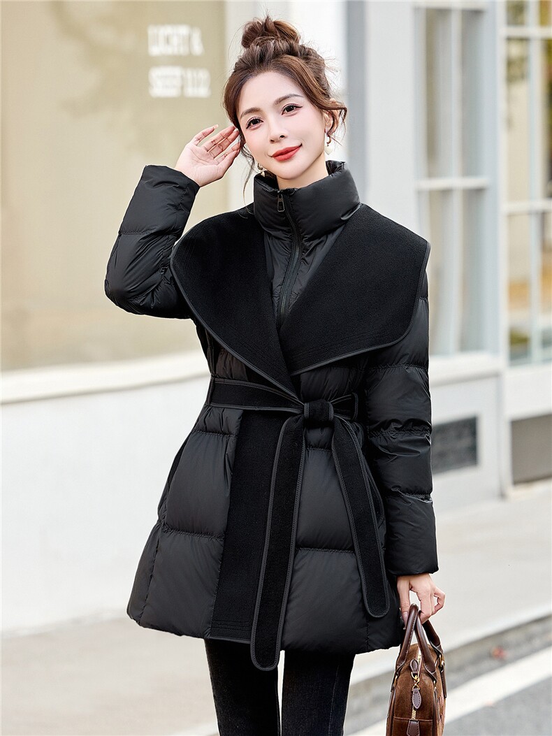 2025冬装新款简约时尚羊毛拼接90绒羽绒服,女装羽绒服,美沁