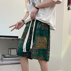 复古风松紧腰短裤男女宽松百搭休闲抽绳潮流沙滩裤K8295-特价P22，男装牛仔裤，电商A007