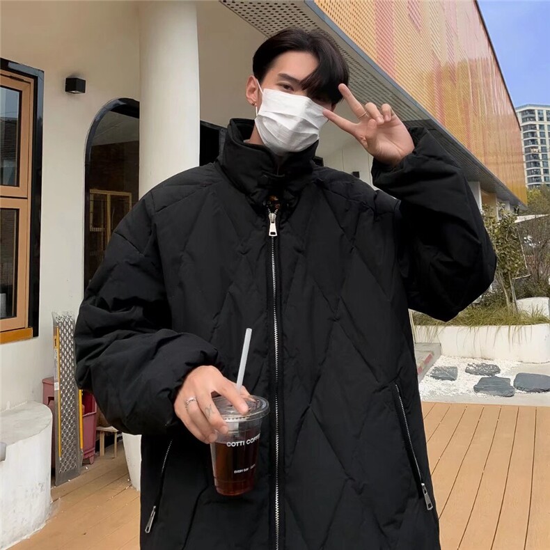美式复古菱形格立领保暖棉衣男女冬季加厚简约宽松情侣棉服外套潮,男装棉衣,星座506A
