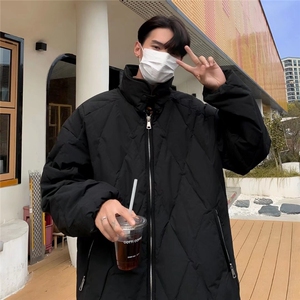 美式复古菱形格立领保暖棉衣男女冬季加厚简约宽松情侣棉服外套潮图片