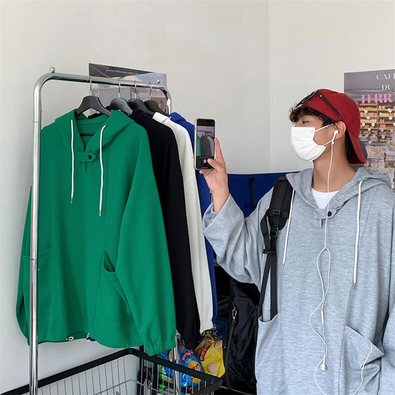 WY6098/P60秋装新款套头华夫格卫衣男韩版潮学生宽松大码外套上衣,男装卫衣,电商A141