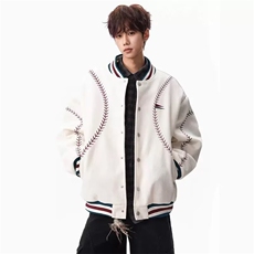 慵懒文艺重磅三彩尼满刺绣棒球棉服流行潮流百搭外套加棉保暖上衣，男装棉衣，星座302B-2