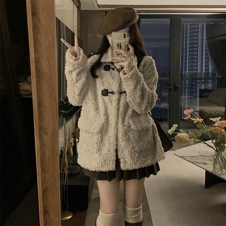 C873-P130显瘦皮毛一体仿羊羔毛外套女冬季毛呢厚可爱甜毛茸茸,女装短外套,星座911-2(原星座613-2）