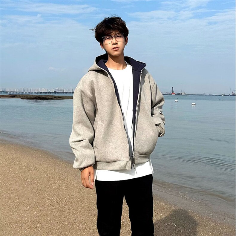 抖音得物高品质二开26春装美式重磅宽松结构双面连帽卫衣外套W68,女装短外套,电商A486