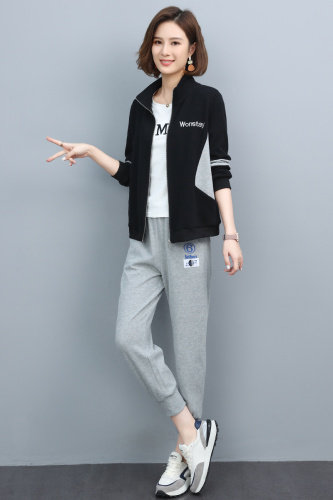 时尚休闲运动套装女2021秋季新款宽松显瘦两件套长袖外套裤子,女装套装/套裙,依恋蒂丝