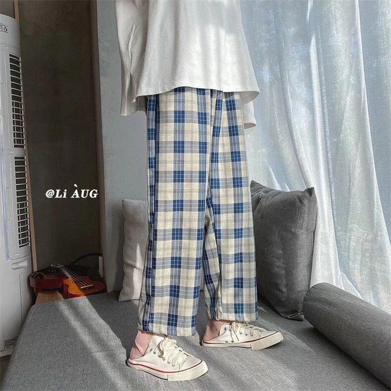 K62-P30秋季高街原宿风格子裤男直筒日系复古宽松痞帅,男装休闲裤,电商B323A