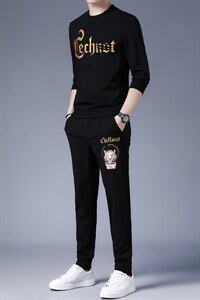 男士休闲套装秋季新款中青年韩版潮流长袖T恤长裤运动帅气两件套图片