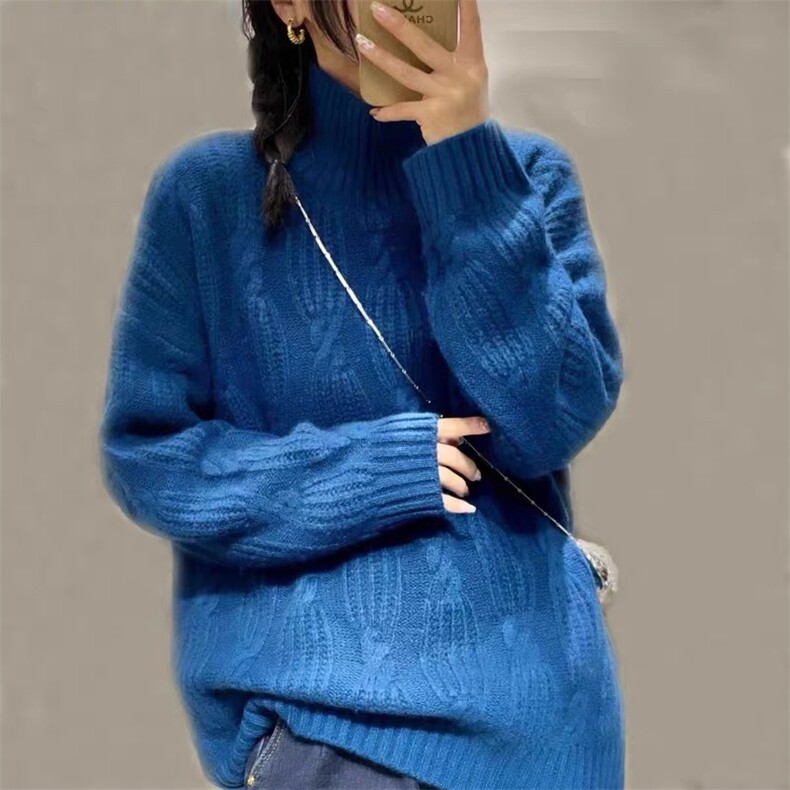 半高领毛衣女秋冬2024新款宽松慵懒风针织衫长袖上衣,女装羊毛衫,思途羊绒