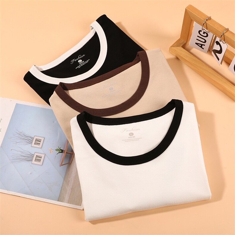 奥代尔螺纹棉简约双拼T恤，女装T恤，大洋妞羊绒二店