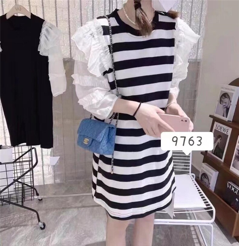 雪纺袖条纹裙，其它，一杭