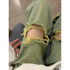 黄泥色水洗做旧破洞牛仔裤夏季薄款宽松乞丐裤CCNZ02-特P48，男装牛仔裤，星座1007（原301D）