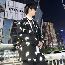 港风秋季反光蝴蝶印花西装男秋季百搭大码西服A090-TZ10P90限128，男装西服套装，电商A089-1