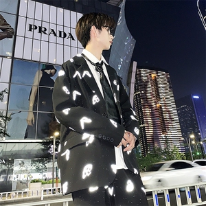 港风秋季反光蝴蝶印花西装男秋季百搭大码西服A090-TZ10 P90限128图片