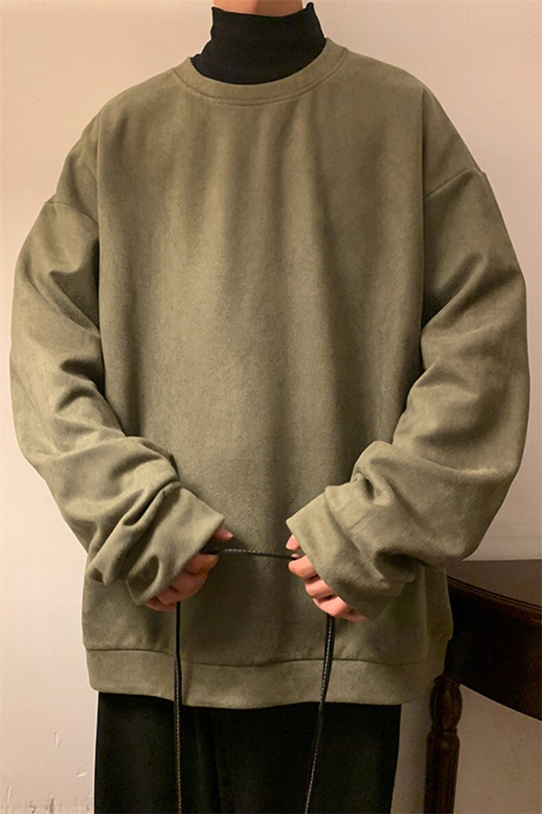 港风大码长T纯色麂皮绒套头圆领长袖卫衣-TC1001-P28【特价】,男装卫衣,电商A007