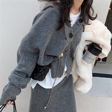 连帽针织开衫套装，女装职业装，XTZ style