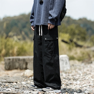 秋季宽松直筒休闲抽绳阔腿长裤高街机能多口袋工装裤男 K7385-P38图片
