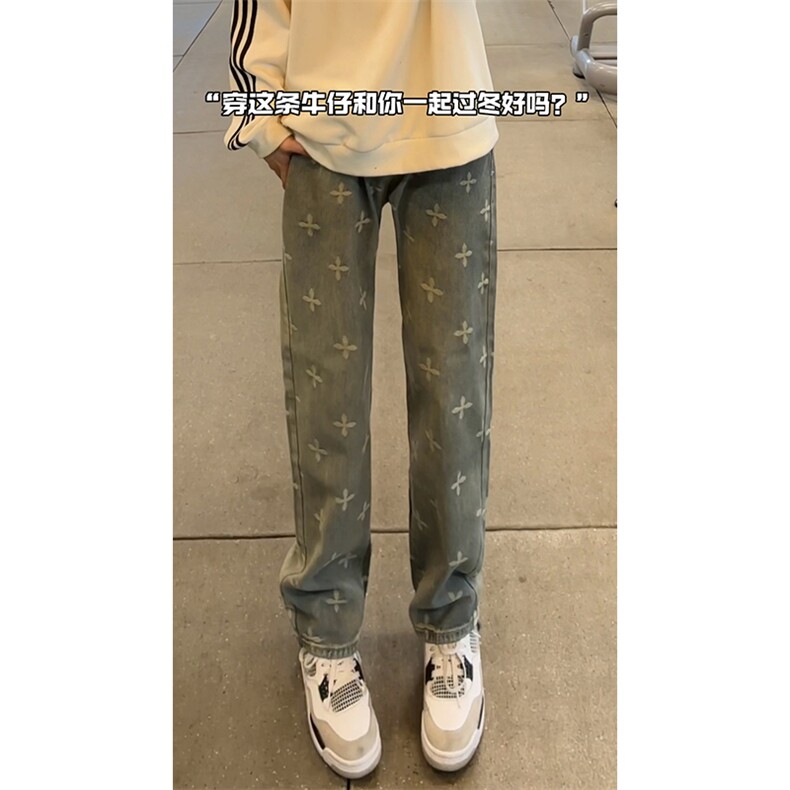 B221美式ins高街暗黑提花修身微喇弹力牛仔裤LK24214-特P45控78,男装牛仔裤,电商B221