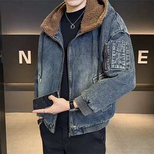 加绒加厚夹克男2025冬款连帽牛仔外套羊羔毛上衣男B317/J615/P175图片