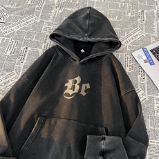 秋冬美式重磅水洗复古连帽卫衣潮流大码潮牌做旧男XZ517A-BK16601，男装卫衣，星座517A