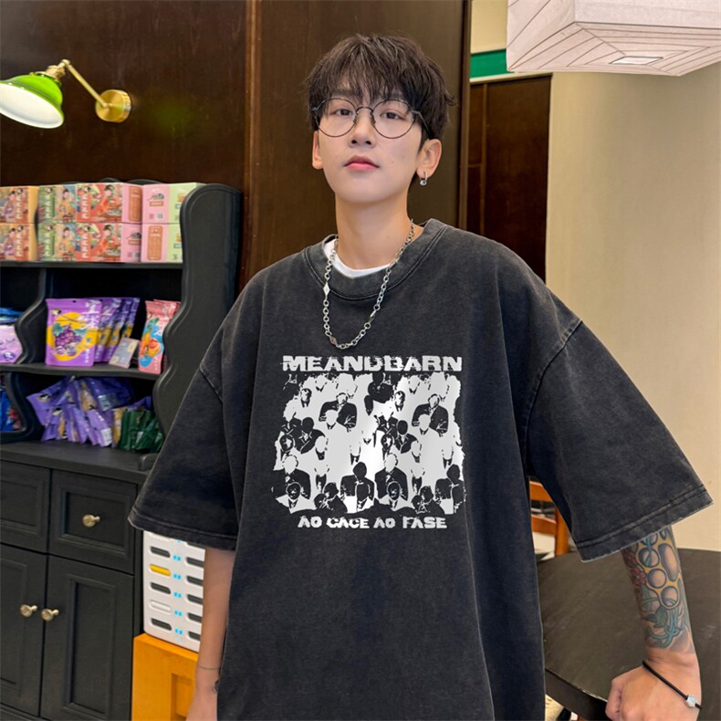 量大优！供视频240克重磅美式炒雪花水洗做旧短袖T恤,男装T恤,电商B367