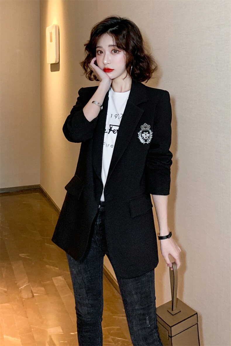 胖mm小西装外套女装韩版大码炸街学院风显瘦气质黑色西服200春秋,女装西装,霓裳依族