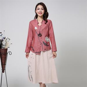 优雅复古印花长袖连衣裙女秋装新款宽松显瘦气质文艺套装裙,女装套装/套裙,丽影随形