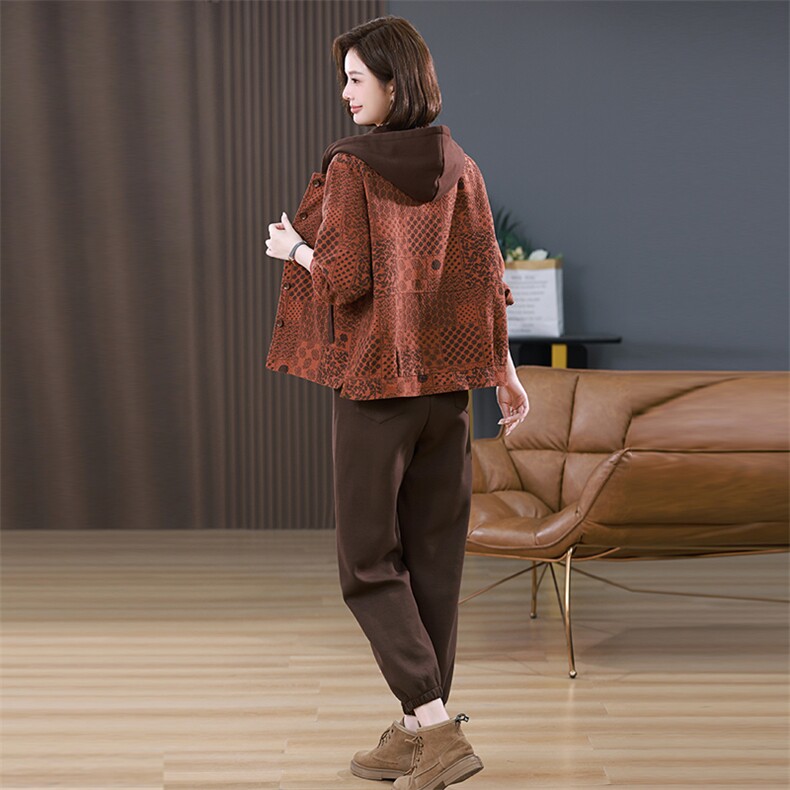 休闲带帽开衫套装女2024秋装新款时尚洋气宽松百搭两件套,女装套装/套裙,悦见她