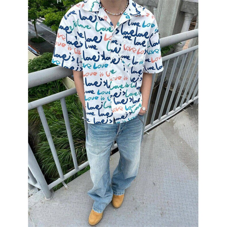 夏季短袖花衬衫男款宽松休闲沙滩服彩色上衣海岛风潮WLC211-P29图片