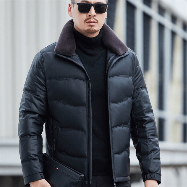 2025新款真皮皮衣男士真皮羽绒服短款绵羊皮夹克鹅绒加厚外套,男装夹克,星座715-3