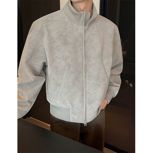 秋季防寒复古拼接立领夹克暗纹棉服皮衣小众秋冬J785,姜色皮衣搭配什么颜色打底好看图片