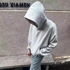 抖音得物高品质二开美式高街重磅结构辑明线纹理连帽卫衣外套W109，女装短外套，电商A486-1