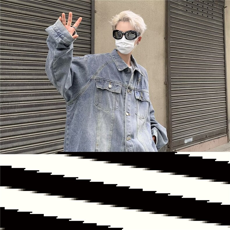 美式复古做旧牛仔外套男款秋拉链美式工装夹克小众JK8609-P70图片
