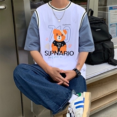 ins假两件拼接卡通印花短袖t恤男韩版夏季帅气体桖上衣 T324-P25，男装T恤，星座512-2