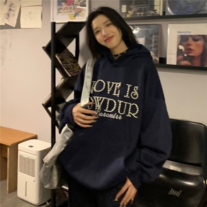 2025新款美式钉珠连帽卫衣男女秋冬情侣装宽松运动上衣WB573-P46图片