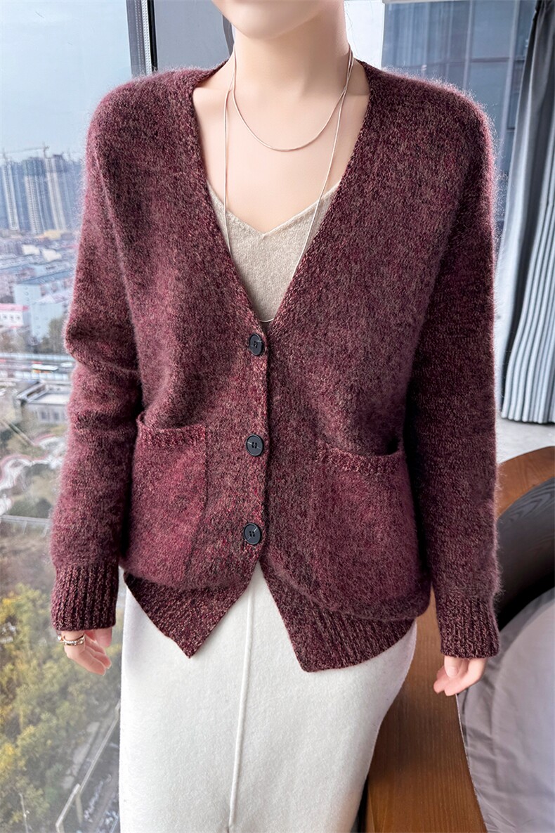 V领毛衣女宽松慵懒风秋冬百搭韩版针织打底衫上衣,女装羊毛衫,百越羊绒
