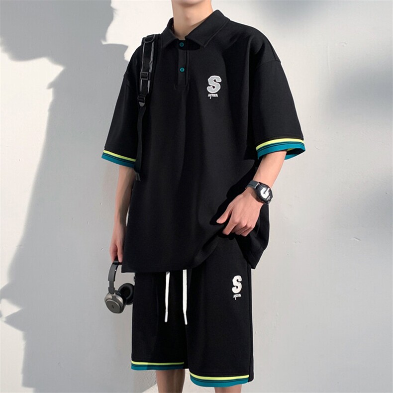 2024夏季新款港风光影墙大码菠萝格短袖套装M-5XHQ24458-P65,男装休闲套装,电商A022