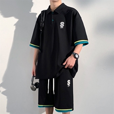 2024夏季新款港风光影墙大码菠萝格短袖套装M-5XHQ24458-P65，男装休闲套装，电商A022