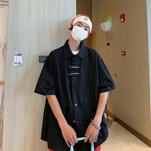 夏季短袖衬衫男女宽松潮流半袖上衣韩版衬衣美式工装休闲外套图片