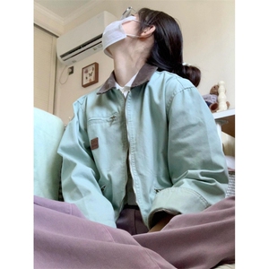 【有货】薄荷绿拼色工装外套男春秋款美式底特律夹克8152CC-特P68图片