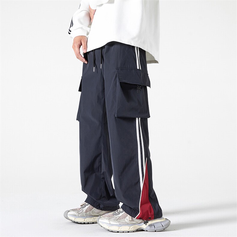 春季新款宽松直筒裤子美式条纹两穿休闲裤男A168-DJK46-TP65，男装休闲裤，电商A168