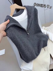 百搭简约半开拉链v领马甲2025，女装针织衫/毛衣，思途羊绒