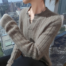 2025秋冬百搭时尚简约v领长袖针织衫，女装针织衫/毛衣，冬贝尔貂绒