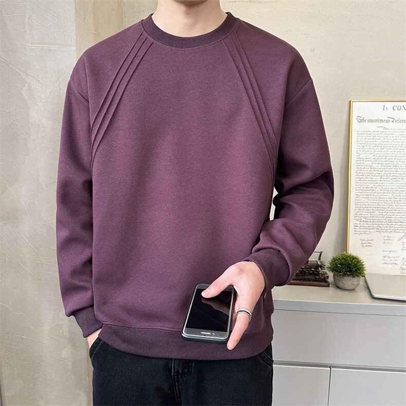 现货 圆领纯色卫衣春秋简约百搭 褶皱车条卫衣TW5540-P55图片
