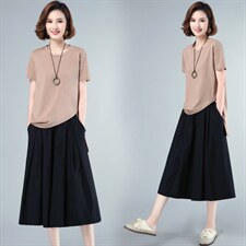2022年夏季新款潮韩版休闲套装女气质两件套装短袖连衣裙女中长款，女装套装/套裙，简韵佳