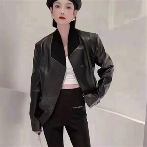 2022年春季新款潮流时尚短款皮衣外套图片