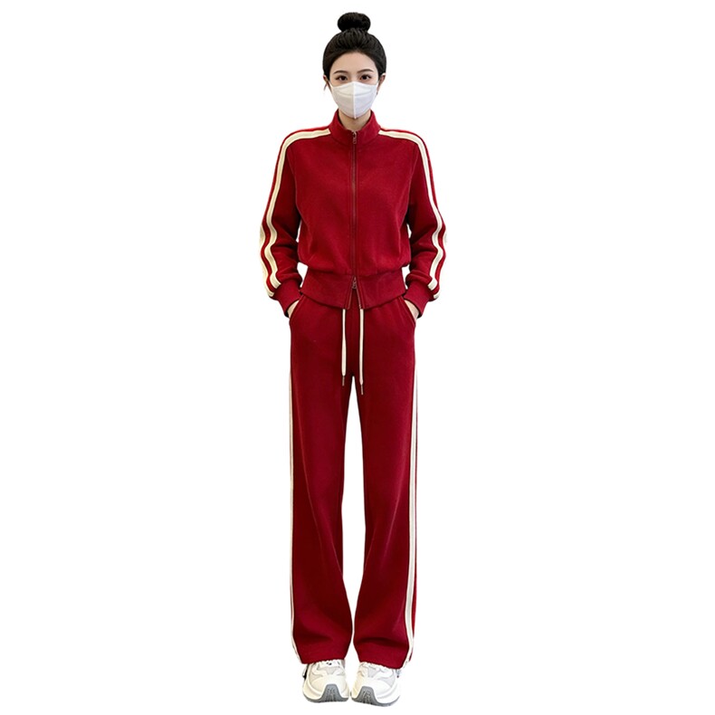 纯色运动套装女春季新款时尚洋气高端拉链卫衣休闲阔腿长裤两件套,女装套装/套裙,2C310