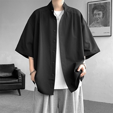 8XL-M中山领新中式短袖衬衫大码痞帅休闲半袖垂感衬衣DC5002/P50，男装衬衫，电商B238