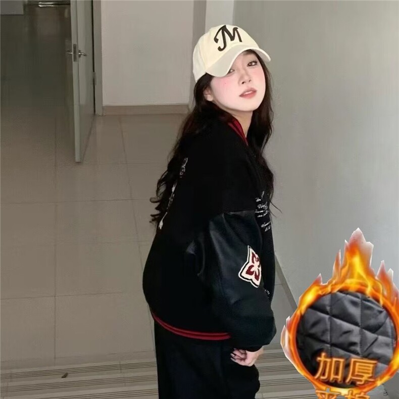 潮高街徽章刺绣pu皮拼接夹克男女青少年学生百搭潮流棒球服,男装夹克,四季星座505