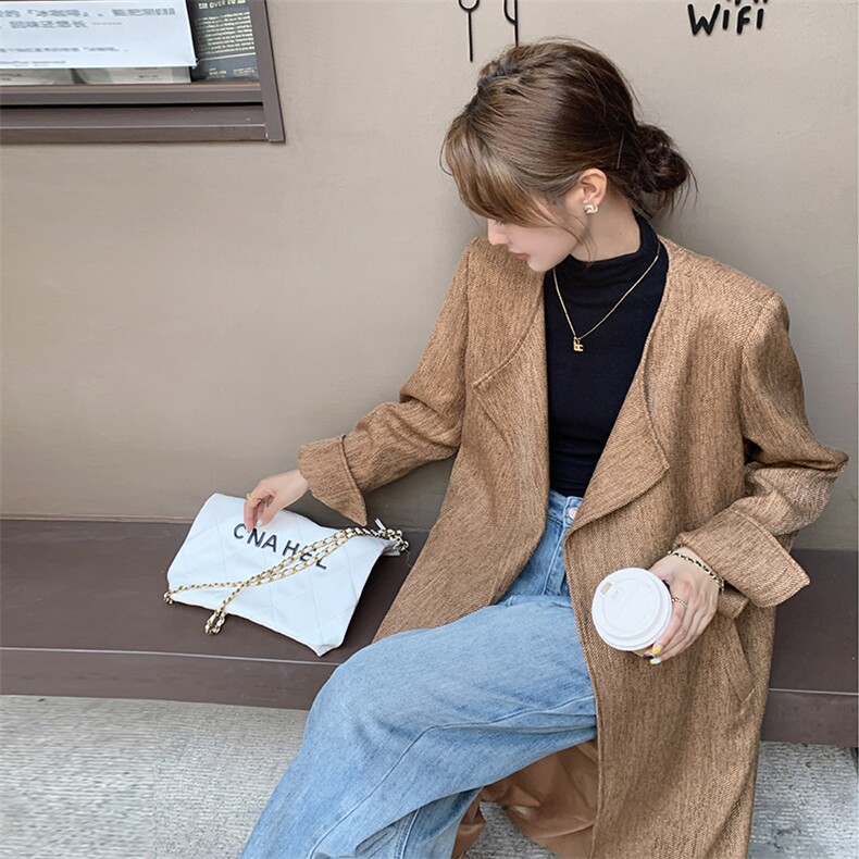 现货长款极简呢大衣P195K278-7708-2,女装风衣,2C210