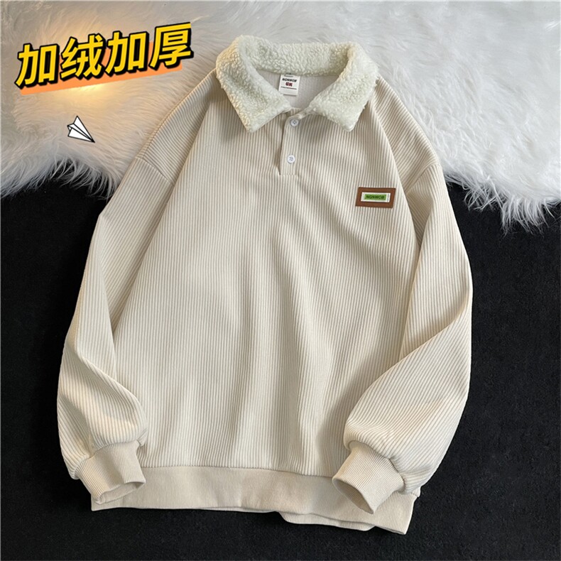灯芯绒Polo领卫衣男款加绒加厚羊羔毛外套男冬季港风MY0103-P48,男装卫衣,星座308B-1